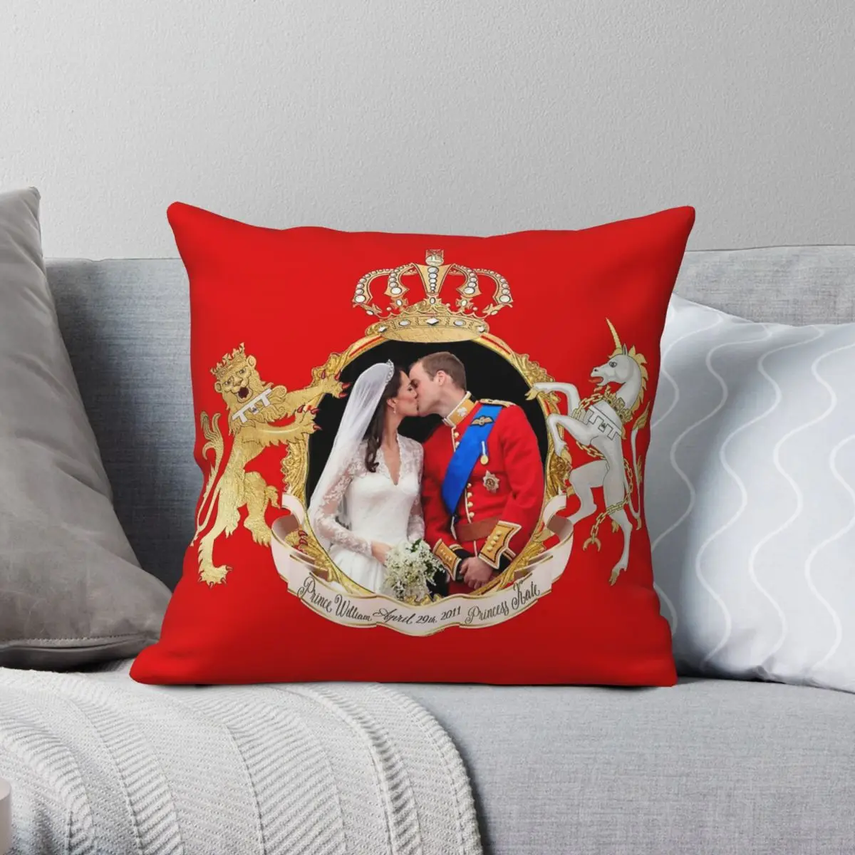 Kiss of Prince William And Kate Square Pillowcase Polyester Linen Velvet Pattern Zip Decorative Pillow Case Cushion Cover 45x45