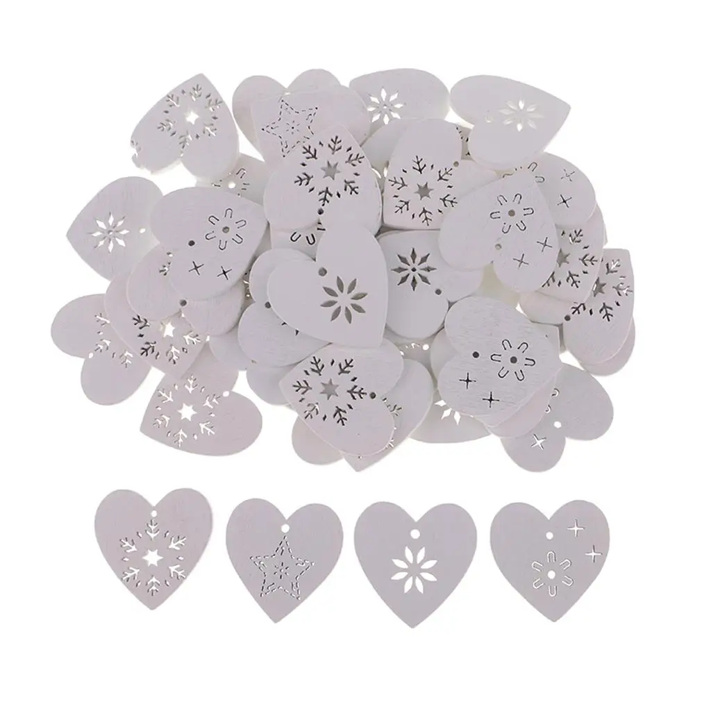 2-4pack 50 Pieces Heart Wooden Christmas Tree Wedding Party Ornament Tags White