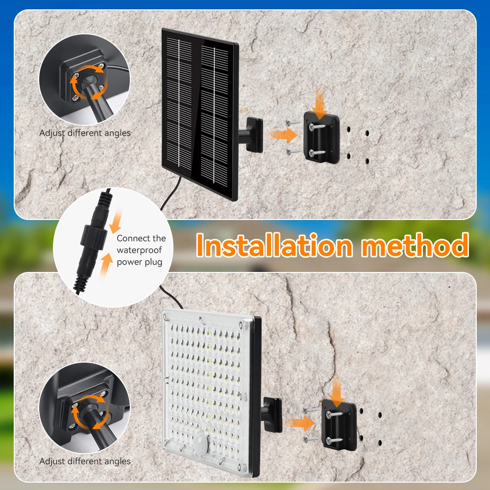 2 Stück 234LED Solar-Wandleuchte IP65 Wasserdicht Bewegungssensor Flutlicht Außen Split Sicherheitsbeleuchtung Lampe für Terrasse, Hof, Garage – Detail 14
