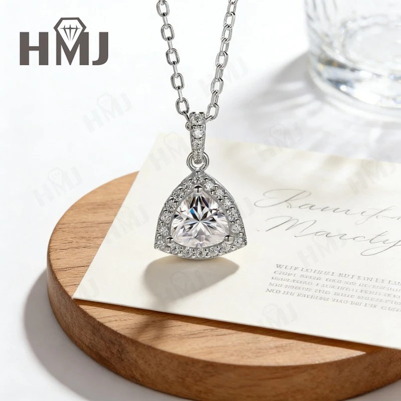 1-2ct D White Moissanite Jewelry Set Trillion Cut 925 Silver White Gold Includes Earrings Ring Necklace Fine Jewelry for Women