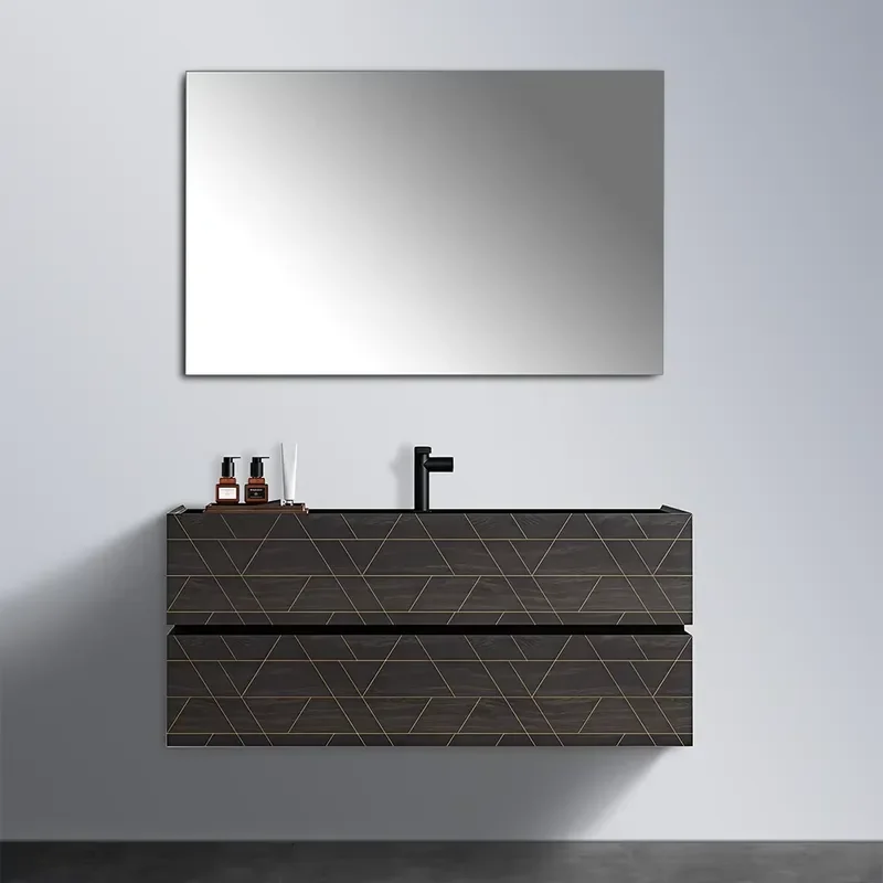 Nordic Suspended Blonde Timber Bathroom Cabinet Two Drawer Bathroom Vanity Unit Rectangular Wall Furniture Set