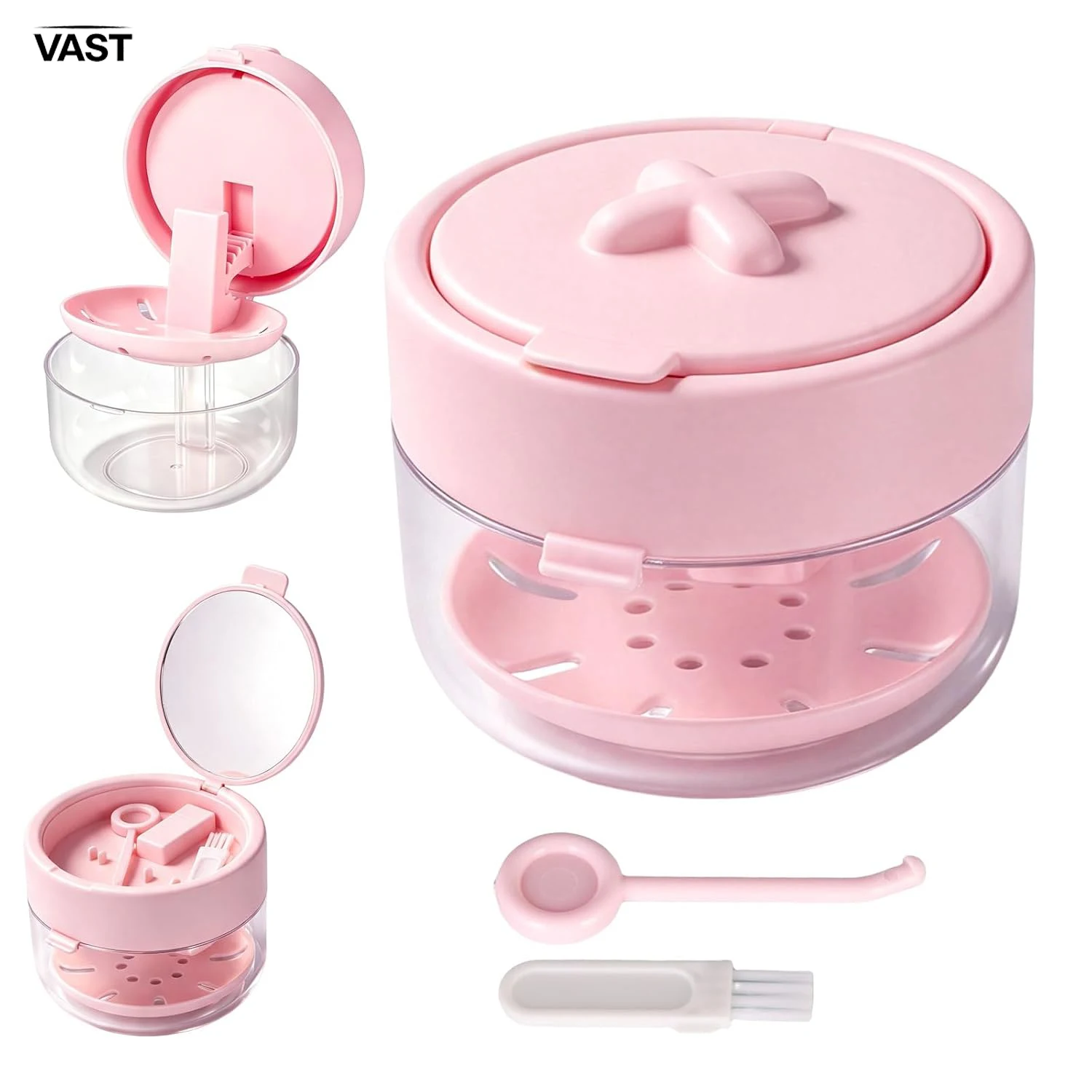 Retainer Mouth Guard Soak Container Box Leak Proof Braces Cleaning Cup with Mirror for Orthodontic and Denture Users