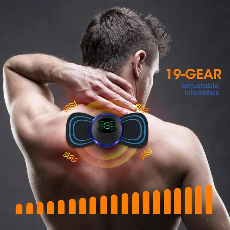 4PCS LCD Display EMS Neck Massage Electric Massager Cervical Neck Back Patch 8 Mode Pulse Muscle Stimulator Portable Relief Pain