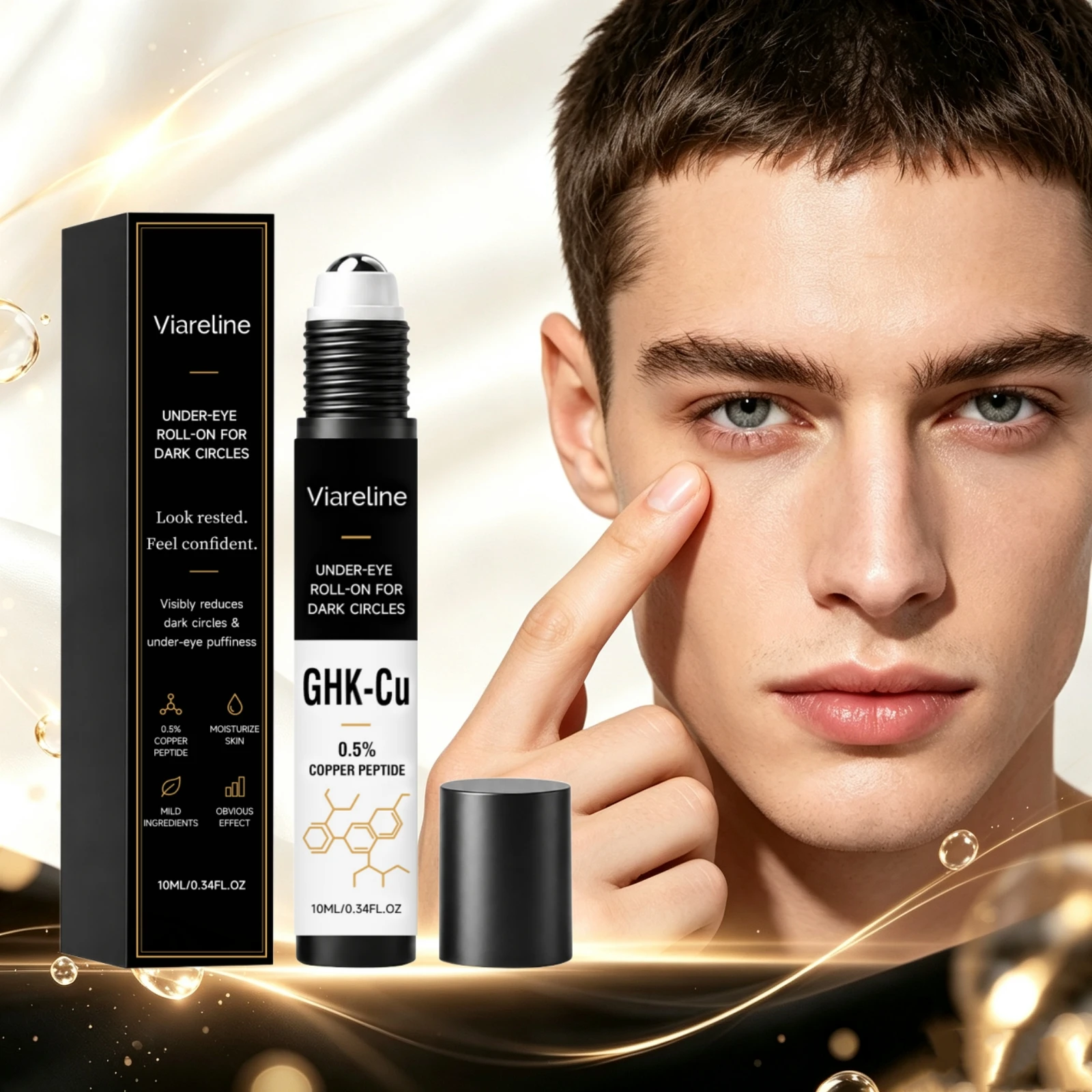 GHK Cu Under Eye Roll On Serum Dark Circles Puffiness Reduction Moisturizing Ingredients Copper Peptide Anti Wrinkle Eye Essence