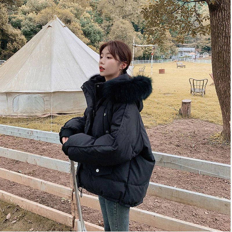 Parkas com capuz para mulheres casaco de algodão sólido casual coreano Harajuku solto, puffer acolchoado grosso e quente, jaqueta de bolha para senhoras, inverno