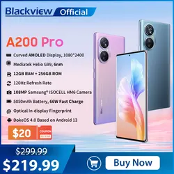 블랙뷰 A200 프로 휴대폰, 스마트폰 G99 6.67 인치, 120HZ AMOLED 곡선 디스플레이, 12GB, 256GB, 안드로이드 13, 108MP 카메라, 66W 고속 PD