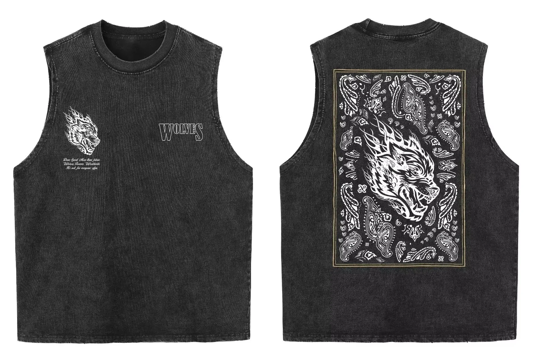 2025 summer American vintage Washed men's T shirt Wolf Head Print Tank Top Gym Fitness Sleeveless T shirt Exercise Vest Women image 4