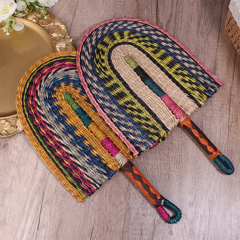 

1pc Creative Woven Straw Fan Summer Cooling Grass Fan Handmade Fan Nordic Hanging Decorations Home Decors