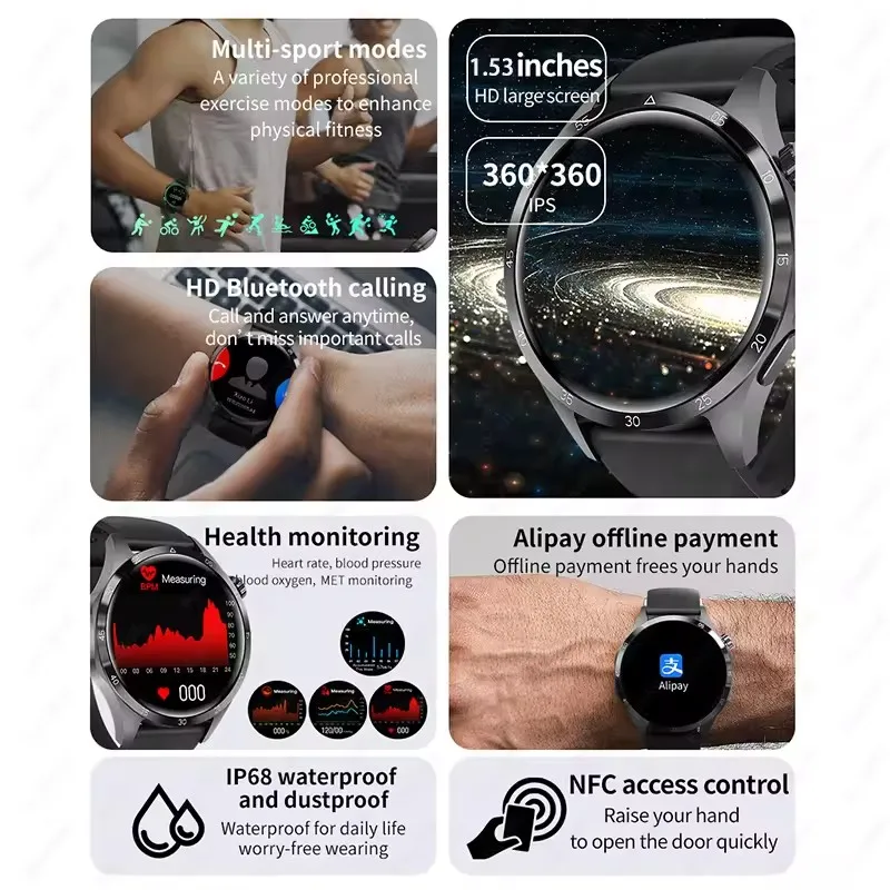 2025New GT4Pro + NFC GPS الرياضة الرجال النساء ساعة ذكية معدل ضربات القلب AMOLED شاشة الصحة بلوتوث دعوة مقاوم للماء اللياقة البدنية Smartwatch #2