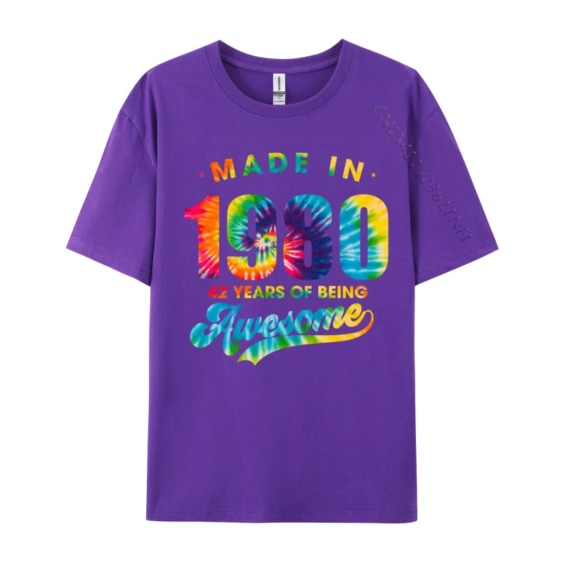 Tie Dye 42nd Birthday 42 Years Old Awesome Made In 1980 Europe Cotton T-Shirts For Men Simple Style T Shirt