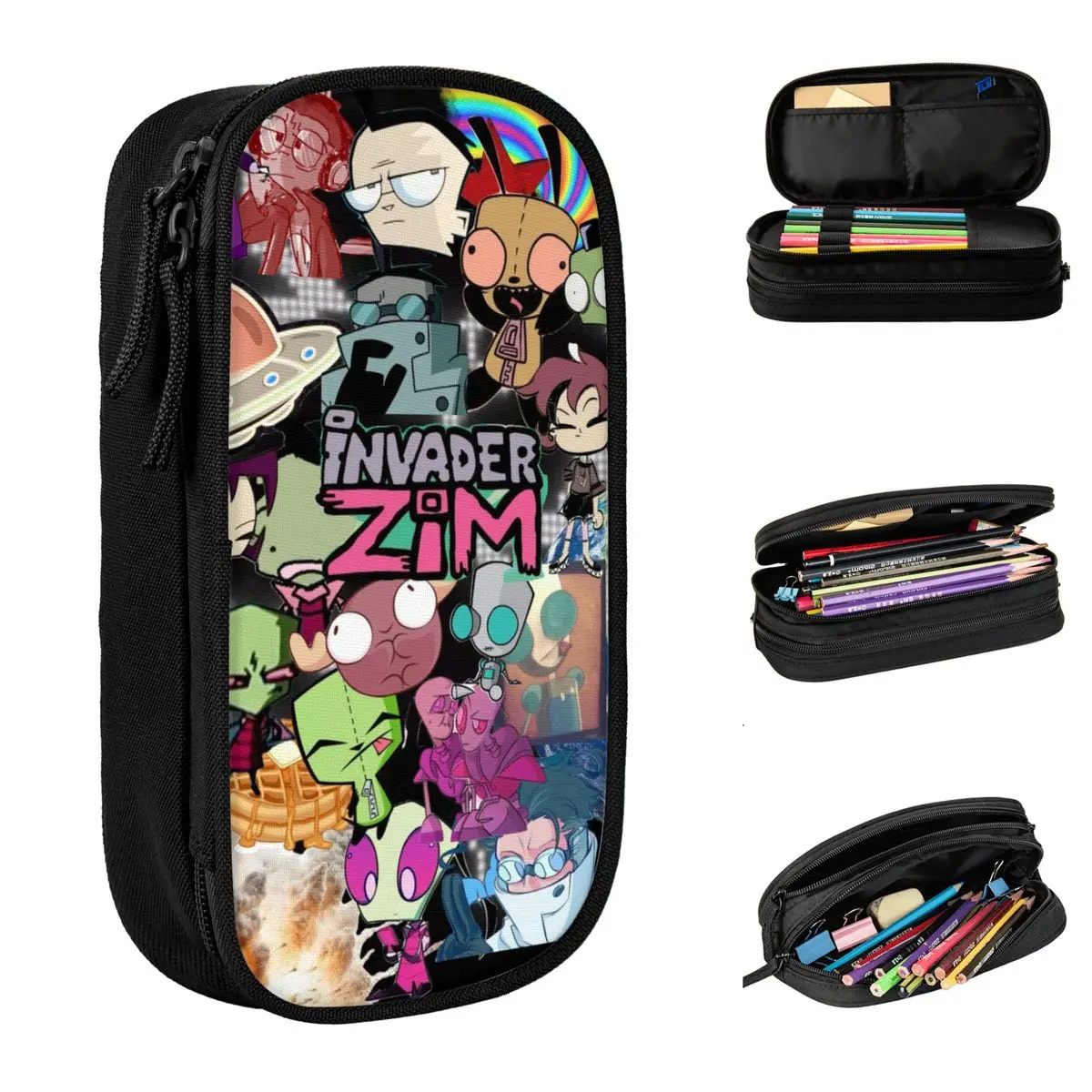 Invader Zims Lápis Caso Cena TV Show Box, Desenhos Animados Pen Box para Estudante, Grandes Sacos De Armazenamento, Material Escolar, Papelaria Presente