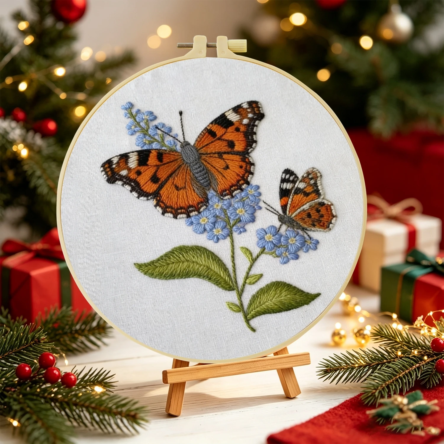 1 Set Schmetterling Blaue Blumen DIY Stickerei-Set für Anfänger Stick-Starter-Kit Kreuzstich Kunstgeschenk Nadelarbeit Handwerk – Detail 4