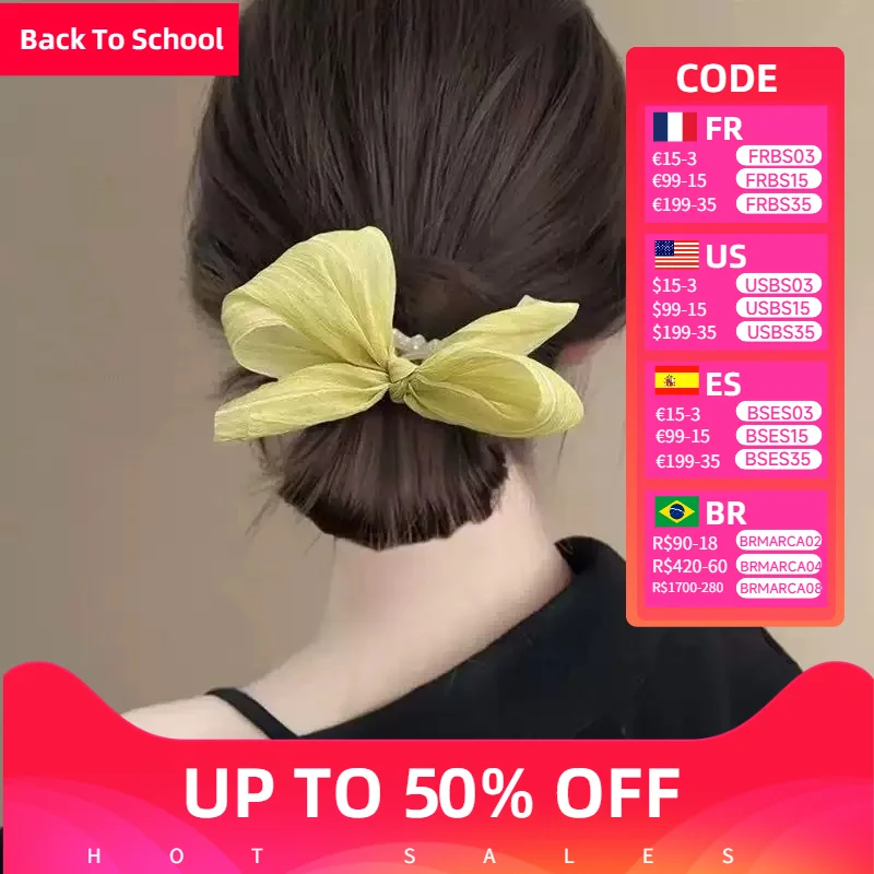 

Mesh Bow Hair Tie Women High Elasticity Pearl HairBand for Ponytail Fashion HairAccessories butterfly hairhoops rubberband