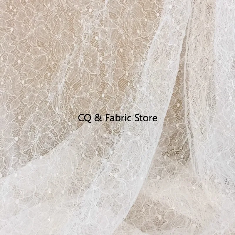 

Sequins Mesh Lace Fabric For Wedding Dress And Gown Accessories French Lace Designer Fabric By The Meter