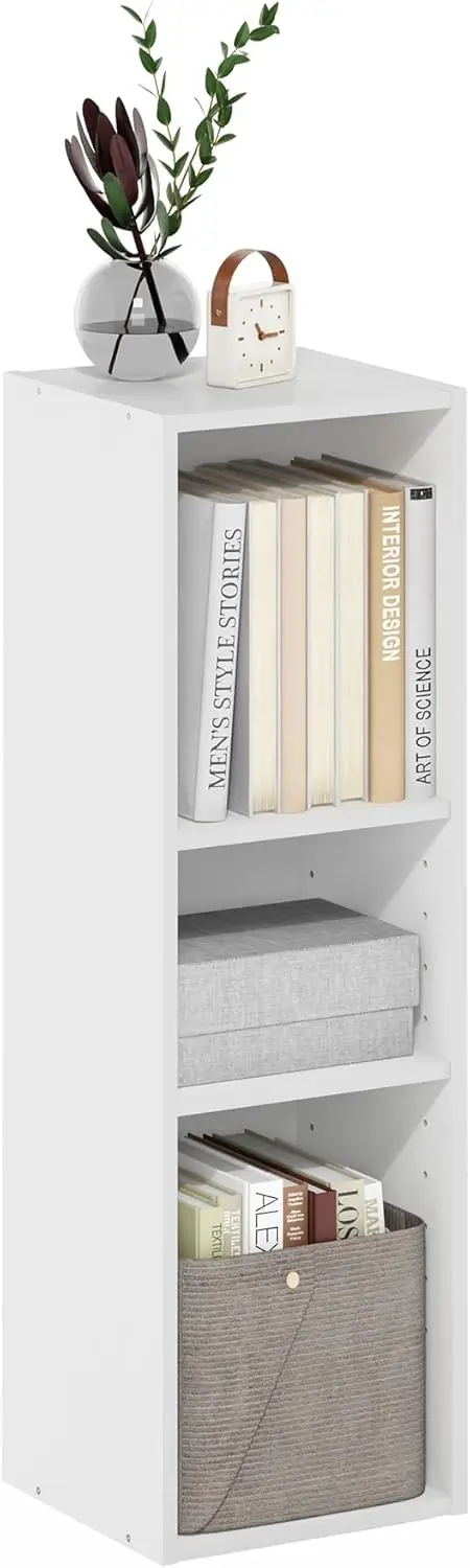 

Трехуровневая узкая книжная полка, ширина 10 дюймов, для гостиной, спальни, домашнего офиса, белая