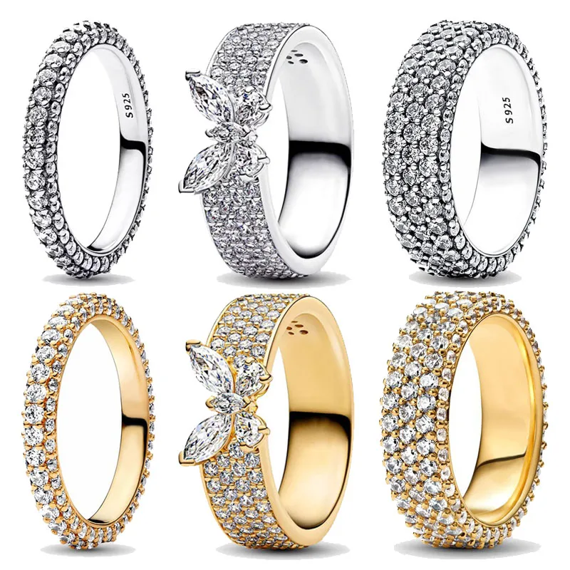 New Dazzling Full Zircon Rings 925 Pure Silver Widened Round Butterfly Ring Light Luxury Charm Women's Jewelry Surprise Gifts