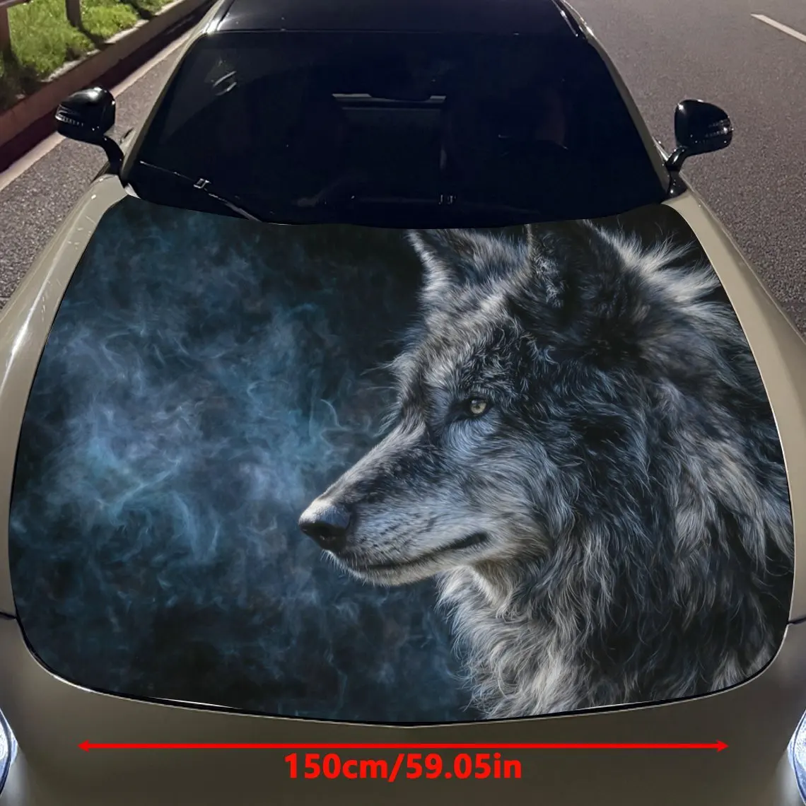 Car Decals Wolf with a Pensive Look Amidst Misty Blue Background Car Hood Sticker, Waterproof Self - Adhesive Vinyl Graphics Dec