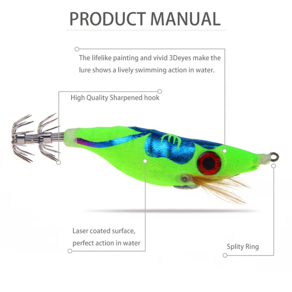 Durable Wooden Shrimp Squid Jig Wobbler Luminous Squid Bait Hard 5 Color Cuttlefish Hook for Lure Fishing