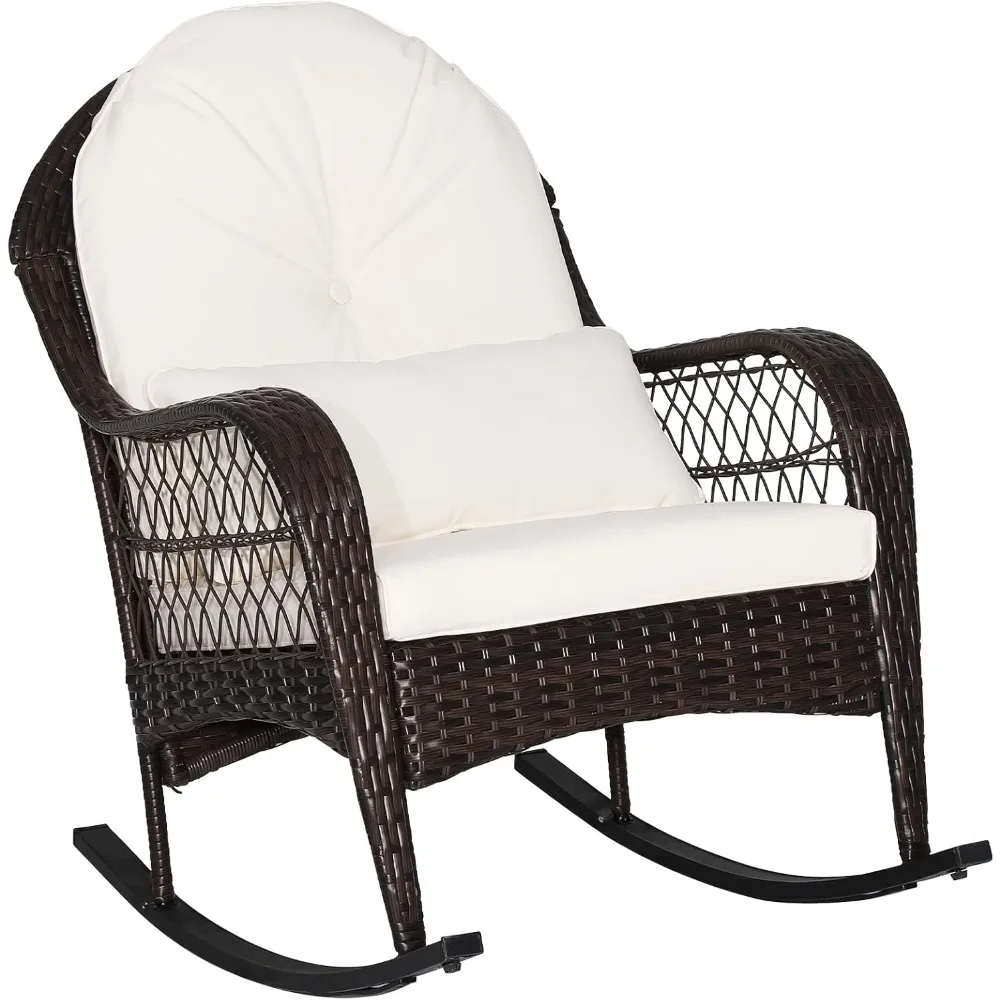 

Tangkula Outdoor Wicker Rocking Chair, Patio Rattan Rocker with Seat Back Cushions & Waist Pillow, Sturdy Metal Frame, Mix Brown