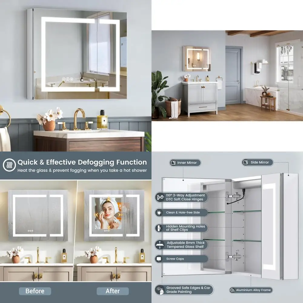 

Aluminum Framed Medicine Cabinet, 30x26 Inches, with Side Mirrors, Dual Mirror Doors, and Recessed or Wall Mounting Options