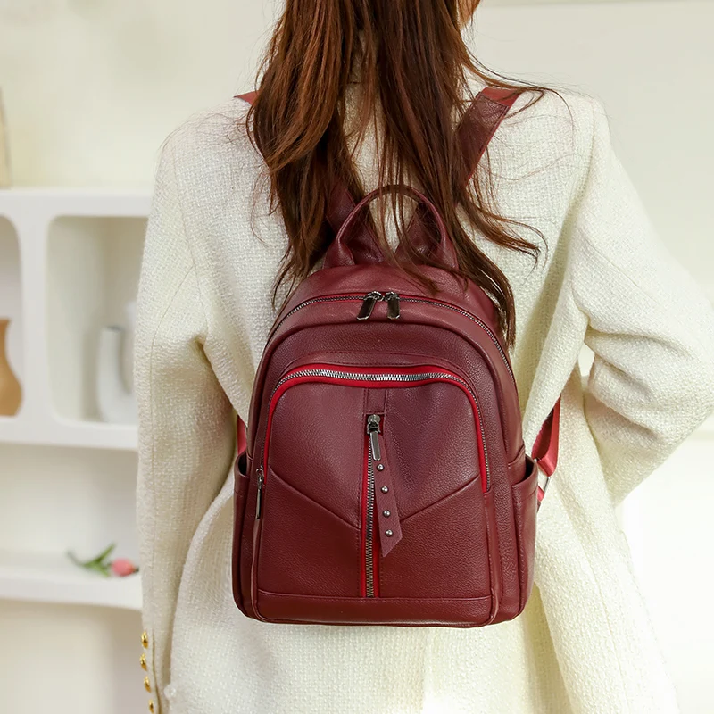 High Quality Leather backpack women vintage shoulder bag ladies high capacity travel backpack school bags girls mochila feminina