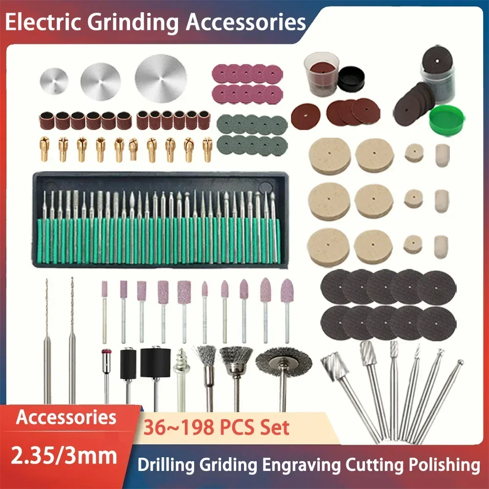 36-198PCS 2.35/3mm Shank Electric Grinding Tool Set Rotary Tool Accessory Set for Grinding Polishing Drilling Engraving Cutting