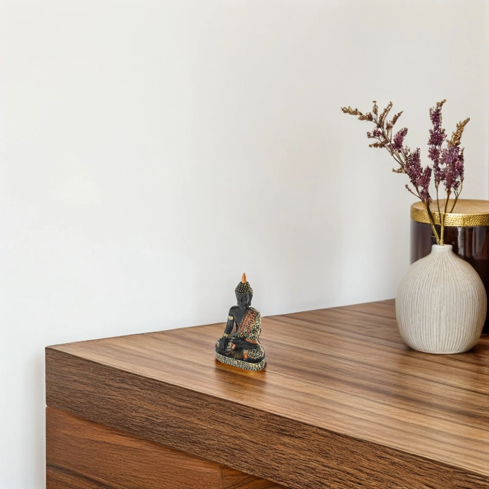 التايلاندية يجلس بوذا تمثال زن التأمل غرفة داخلية مدخل ديكور المنزل الروحي النحت