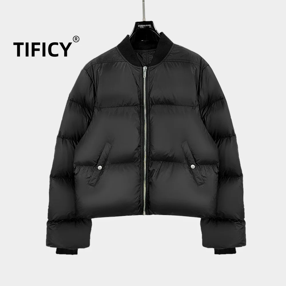 

High Street Duck Down Jacket Dark Style Men's Winter Warm Thick Minimalist Baseball Collar Down Jacket with Spliced Down Jacket