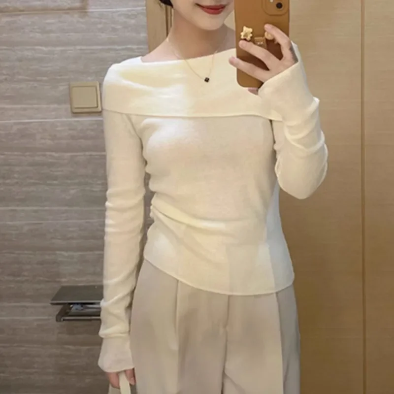 

Knitted Sweater Women Pullovers New Sweet Long Sleeve Slash Neck Knit Sweater Pullover Women Tops Sweaters Sueters De Mujer Q753