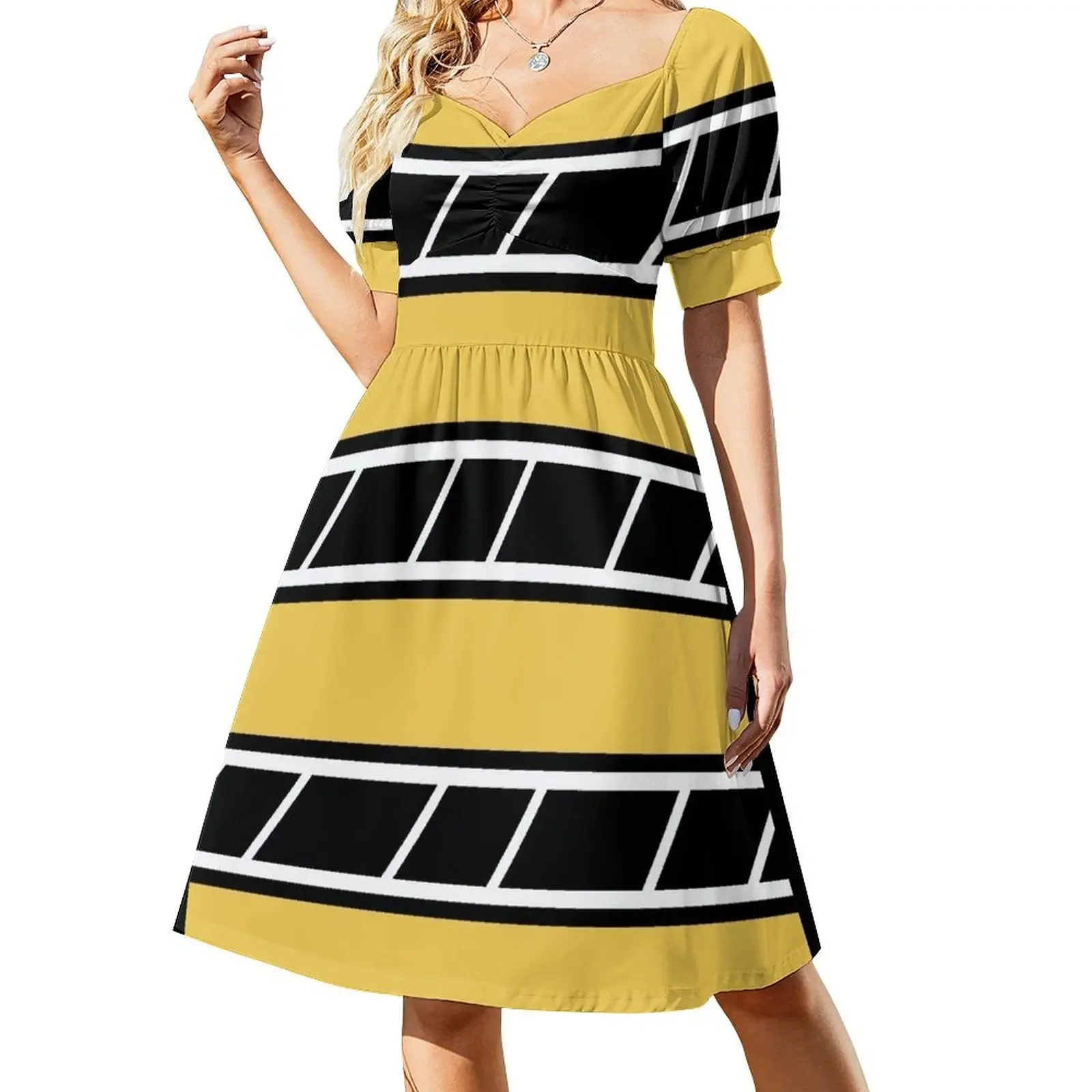 

Retro Speedblock Yellow Short-Sleeved Dress dresses for special events beach dresses Dress