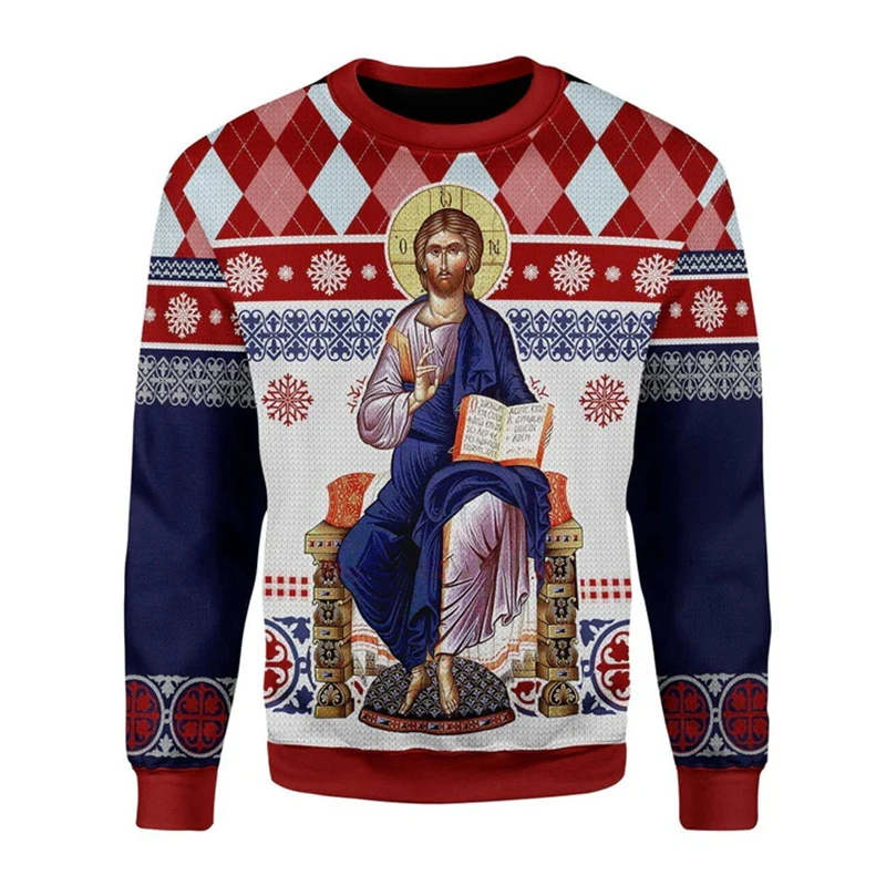 Eastern Orthodox Sweater Men 3D Print Jesus Pattern Unisex Sweatshirt Christian Cross Pullover Vintage Men Clothing Dropshipping