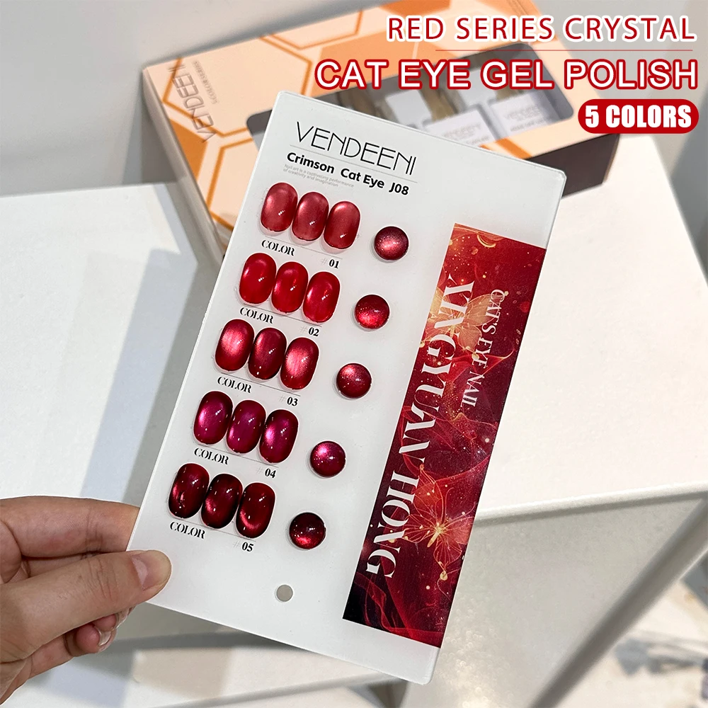 Vendeeni 5 Farben/Set Roter Katzenaugen-Gel-Nagellack Semi-Permanenter Magnetischer UV-LED-Gel-Lack Kristall-Katzenaugen-Gel mit Display – Detail 8