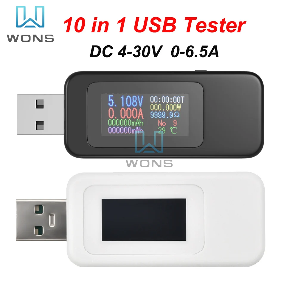 USB Tester 10 in 1 DC Digital Voltmeter Amperimetro Current Voltage Meter Amp Volt Ammeter Detector Power Bank Charger Indicator