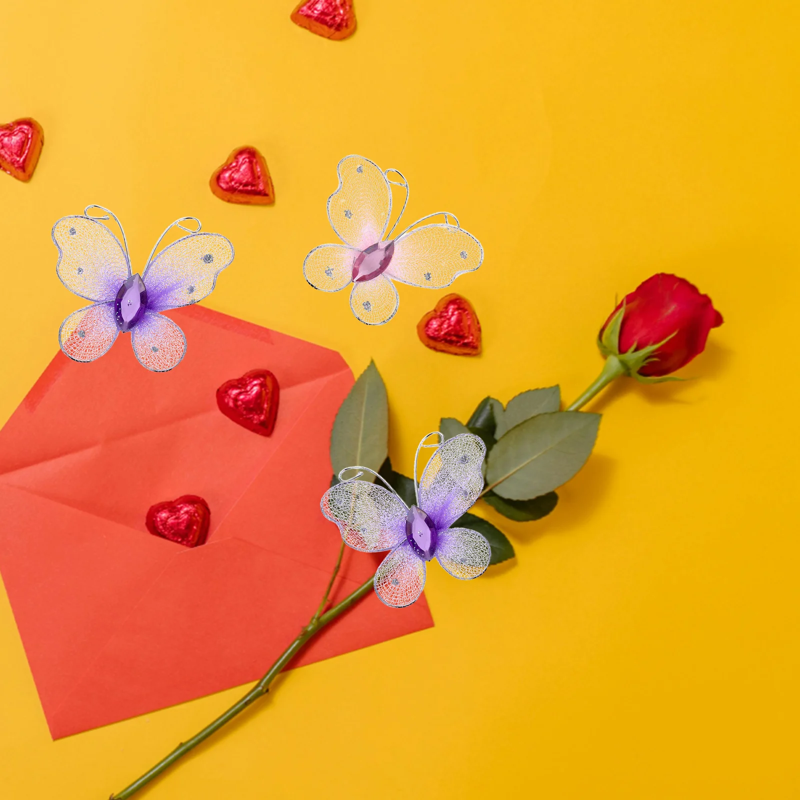 

50Pcs Glitter Mesh Wire Butterflies Metal Rhinestone Wedding DIY Table Scatter Party Decor Butterfly Decorations