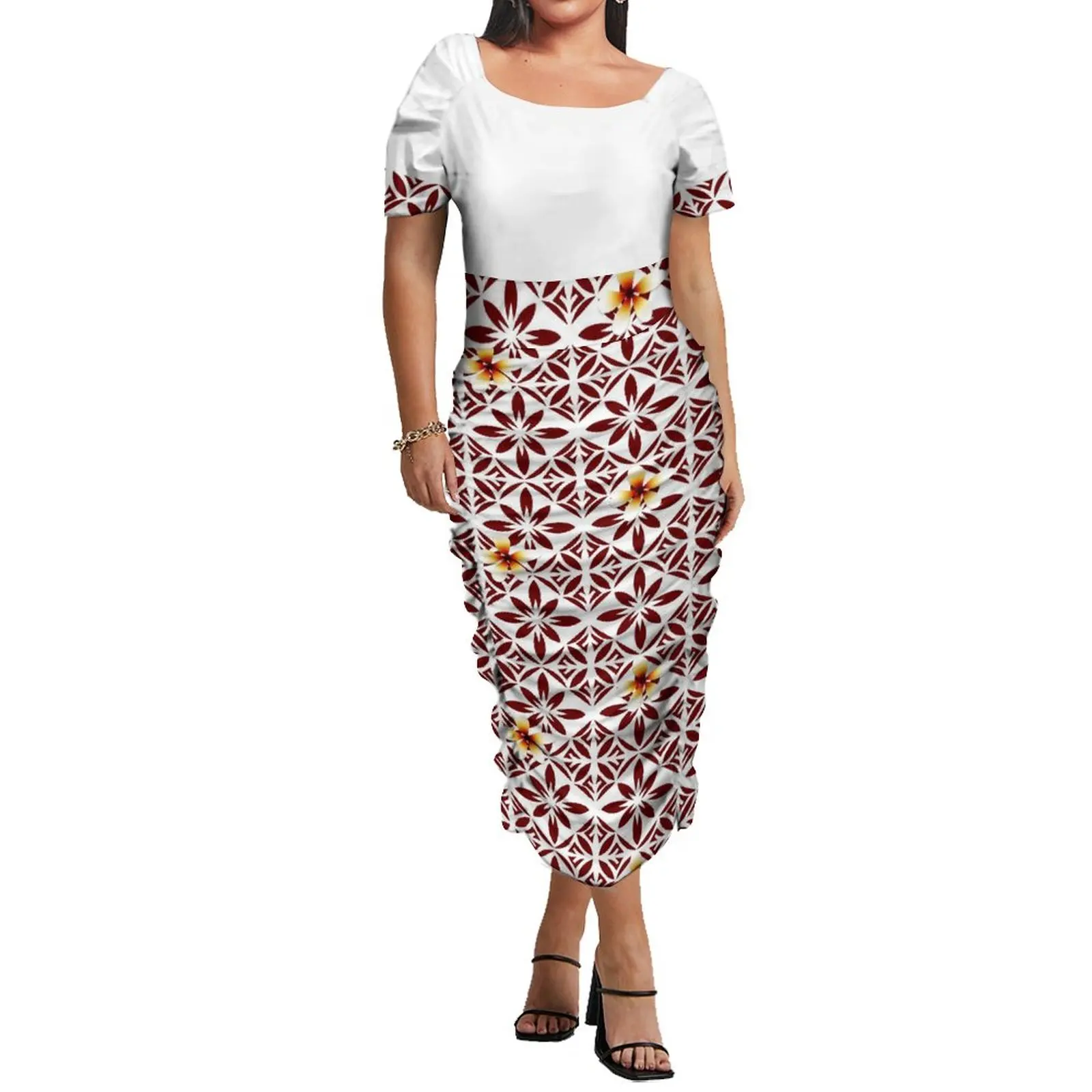 Tattoo Designs Customized On Demand Feature Ruffle Sleeve Dress Polynesian Traditional Tribe Short Dresses For Evening 1 MOQ