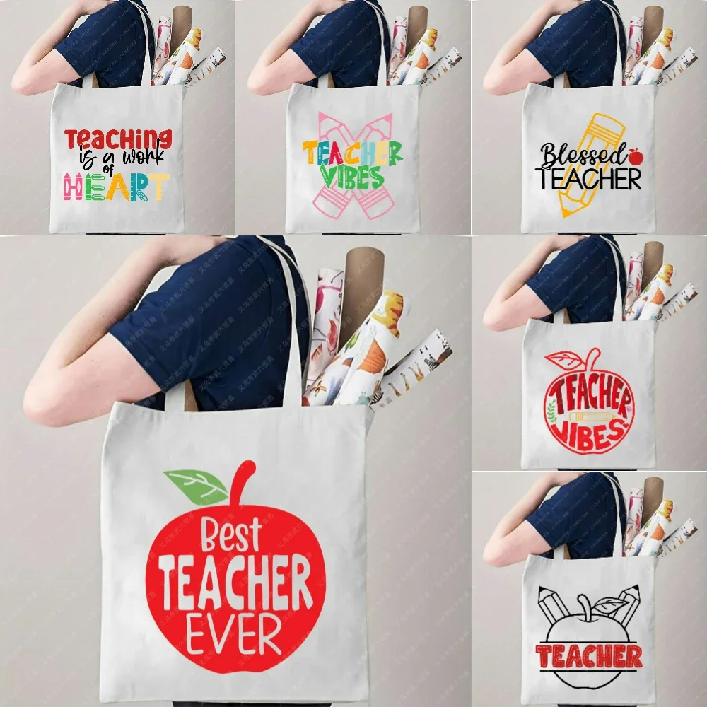 

Modern Apple Teacher's Creative Canvas Tote Bag Commuting Shopping Travel Study Daily Use Yoga Bag Shoulder Bag Eco Friendly