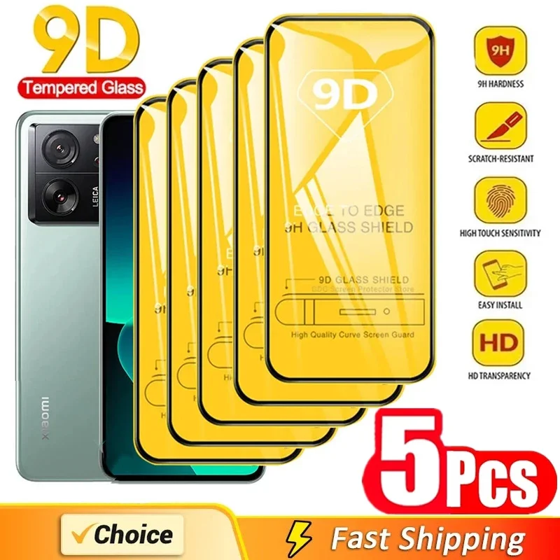 

5Pcs Screen Protector for Xiaomi 13T 12T 10T 9T 11T Poco X3 F3 M4 M3 M5 F5 Pro Tempered Glass for Redmi Note 13 12 11 10 9 Pro