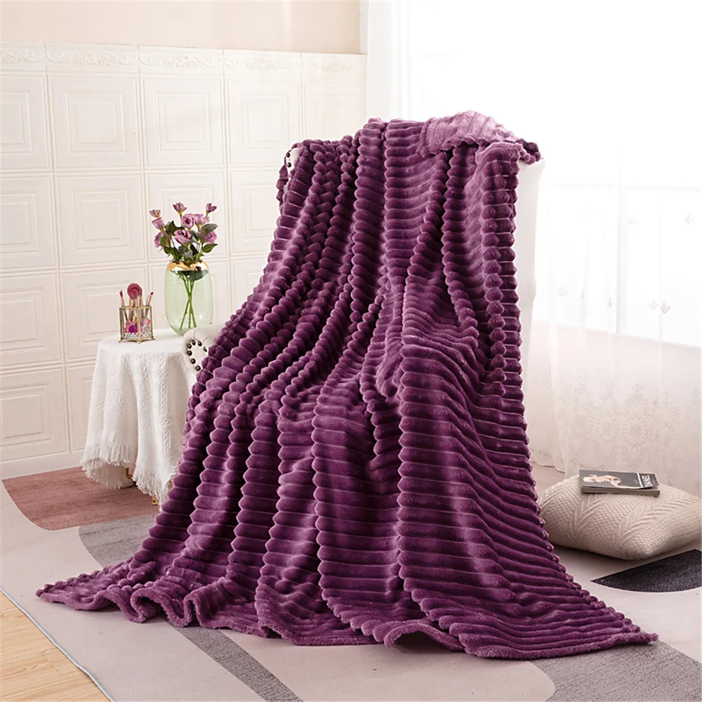 Solid Striped Throw Blanket Flannel Fleece Coraline Soft Adult Thick Bed Cover Winter Warm Stitch Fluffy Kpop Bedspread for Sofa