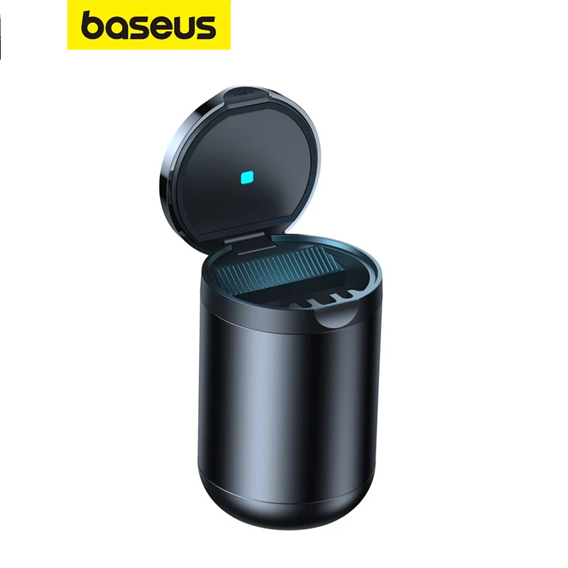 Baseus Car Ashtray Rechargeable LED Light Alloy Ash Tray Aluminum Cup Portable Smokeless Auto Ashtray Cigarette Holder Box