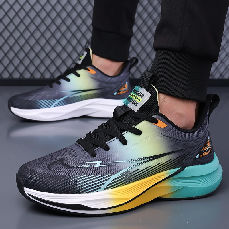 Men's Lightweight Breathable Mesh Running Shoes Comfortable Sports Casual Sneakers Versatile Trendy Flat Laced Footwears