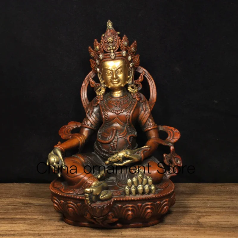 22.5cm Nepalese Tibetan Old Pure Copper Gilded True Gold Treasure Buddha Statue Ornament