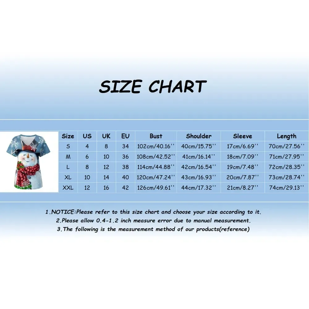 여성 간호사 유니폼 상의, 캐주얼 반팔, V넥, 크리스마스 프린트, 작업자 티셔츠, 포켓 클리닉, 약국 작업복