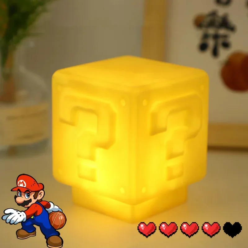 Mario Night Light Super Mario Question Mark Luminous Small Night Light Square Brick Room Decoration Desktop Atmosphere Light boy