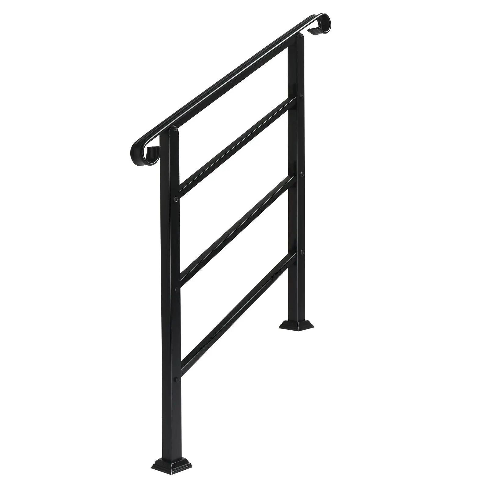 for outdoor Steps Handrail Wrought Iron 1 or 3 Steps Transitional with Installation Kit Black
