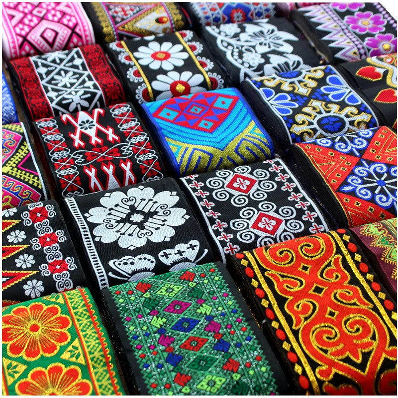 Multiple desing Lace Fabric Width 10cm 5yards/Piece National Embroidery Webbing Clothing Ruban Satin Ribbon Craft Accessory