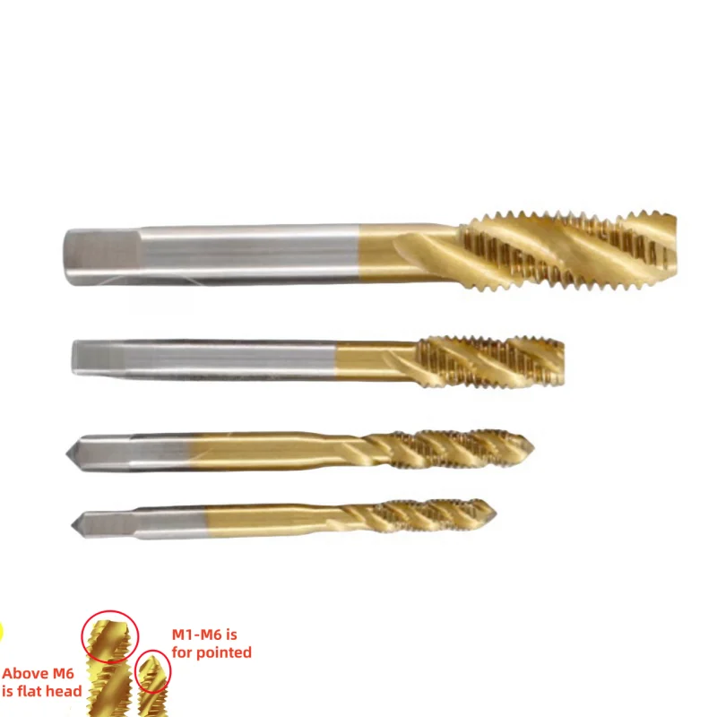 1PCS HSS Tin-Coating JIS Standard Spiral Fluted Tap Spiral Pointed Tap M1M2M3M4M5M6M8M10M12M14M16M18M20M22 Machine Thread Taps