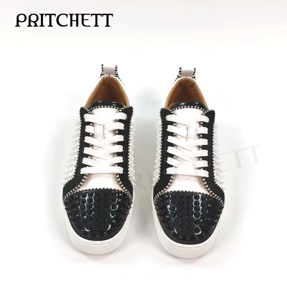 Color Matching Rivet Lace-Up Casual Shoes One-Step Round Toe Personality Trend Sports Shoes Large Size Fashion Men's Shoes