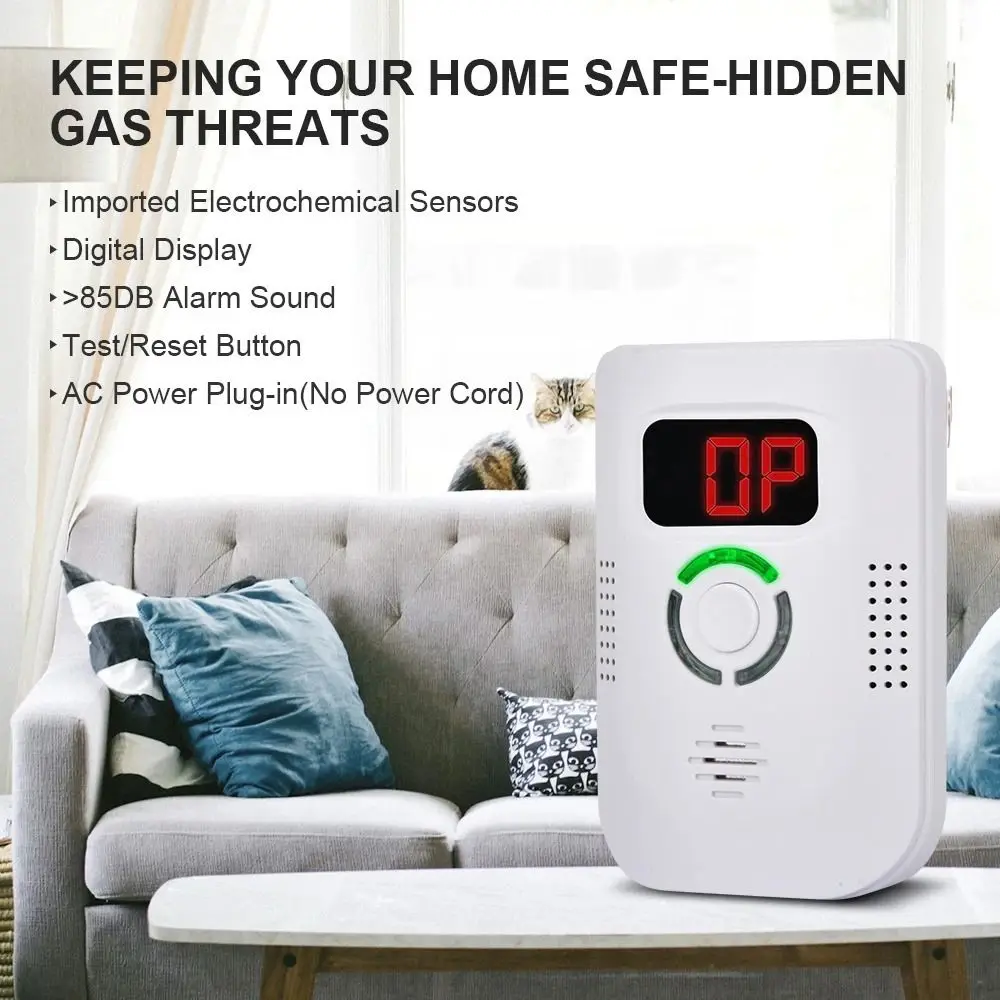 Plug-in Carbon Monoxide Detector Wall Digital Display CO Detector Audible and Visual Alarm LED Screen