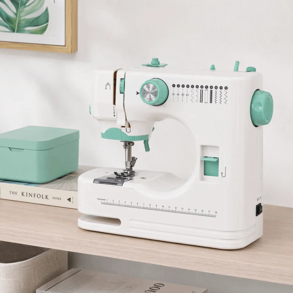 Electric Mini Electric Sewing Machine Multi-Functional 12 Stitch Types Portable Sewing Machine Double Needle Double Line