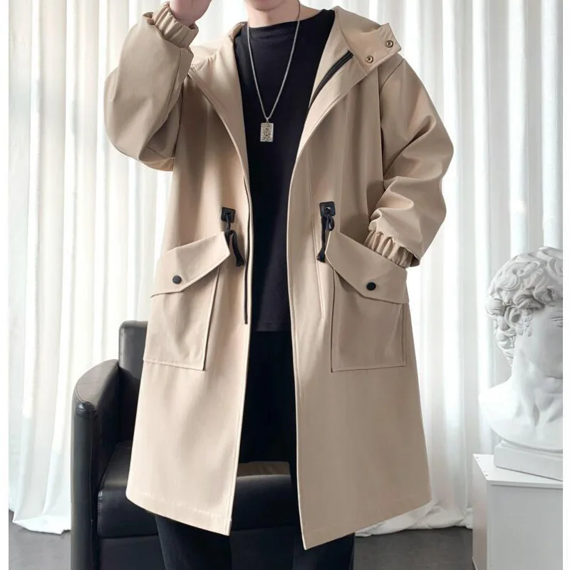 

Men's Casual Slim Fit Windbreaker Overcoat Long Coat Autumn Faion Stand Edition Youth ular Single Button Closure